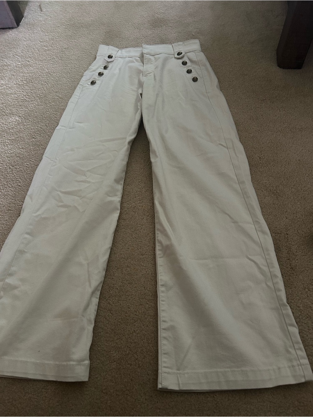 High-Waist Wide Leg Button Detail Pants - Cream